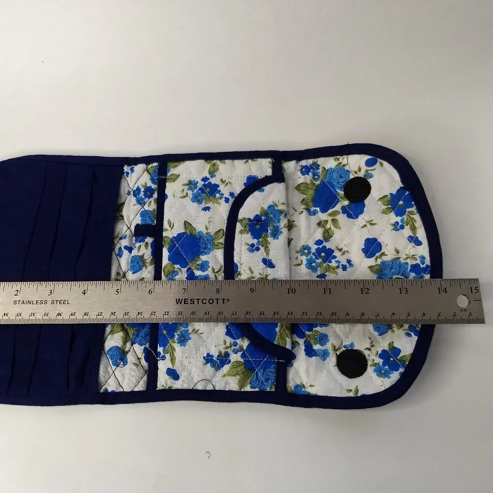 Quilted Blue Floral Wallet Checkbook Cards Pouch Cottagecore Farmhouse Hippie